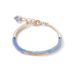 Bracelet Waterfall small stainless steel rose gold & glass light blue
