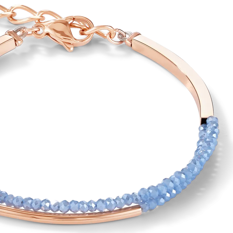 Bracelet Waterfall small stainless steel rose gold & glass light blue