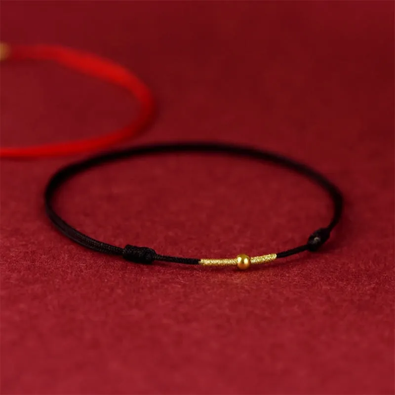 Buddha Stones 925 Sterling Silver Golden Bead Protection Braided Rope Bracelet Anklet