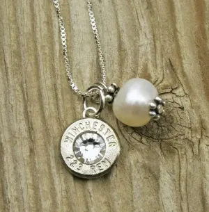 Bullet & Pearl Sterling Silver Bullet Necklace, 223, AR-15