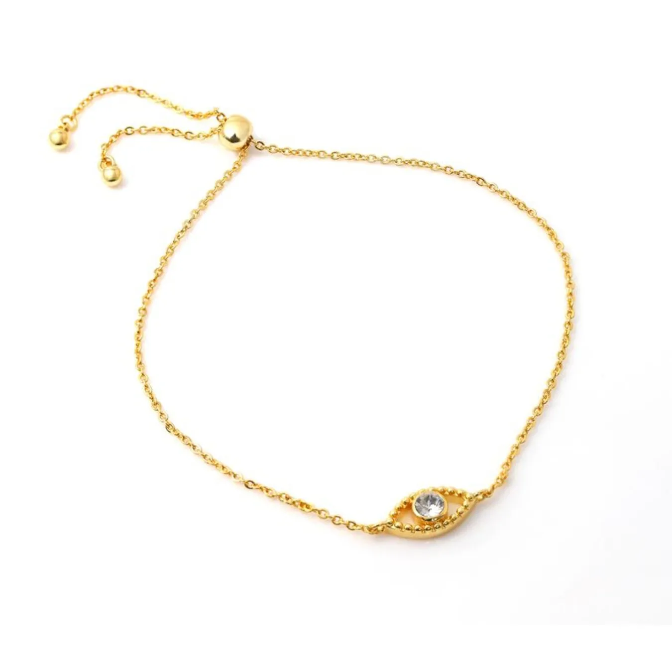 Cable Chain Evil Eye Bracelet - Yellow Gold