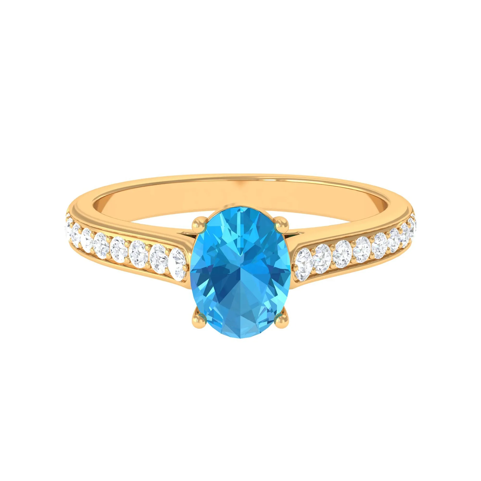 Cathedral Swiss Blue Topaz Engagement Ring with Diamond