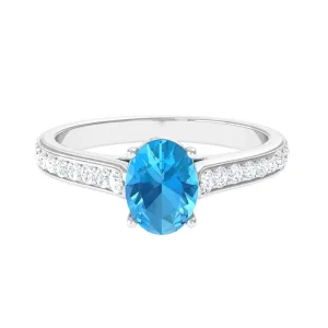 Cathedral Swiss Blue Topaz Engagement Ring with Diamond