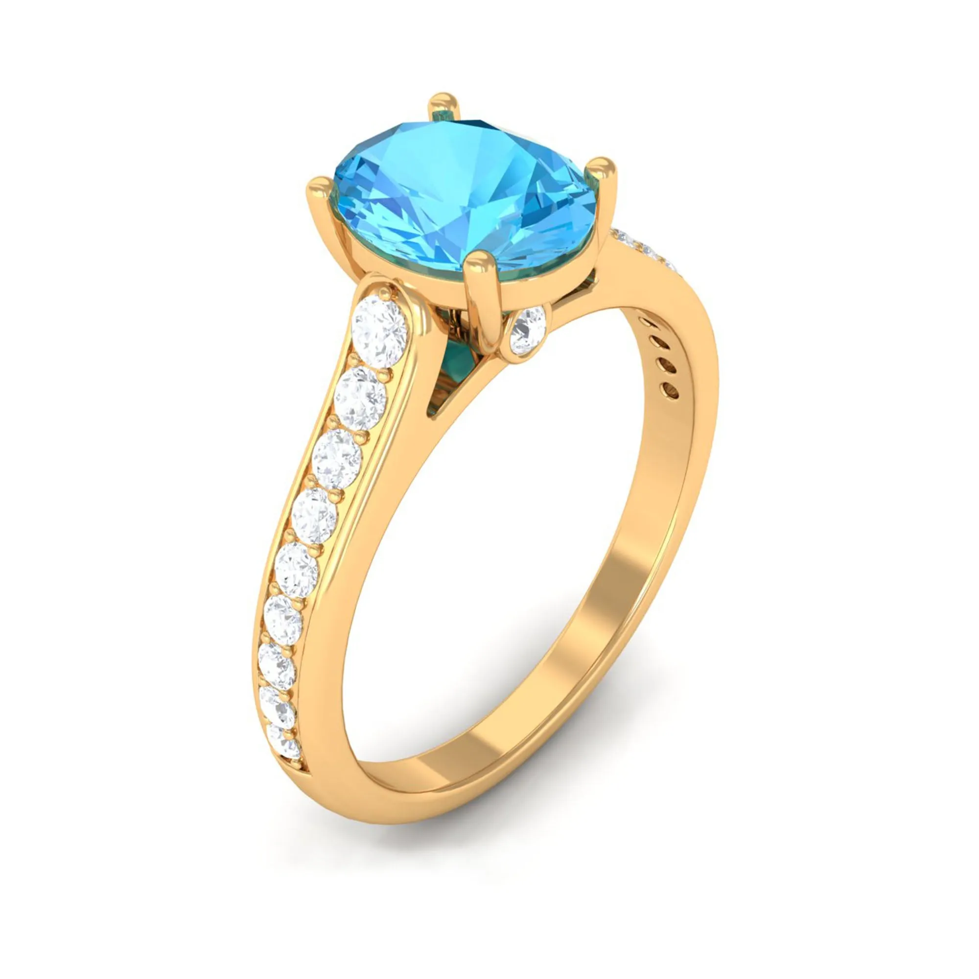 Cathedral Swiss Blue Topaz Engagement Ring with Diamond