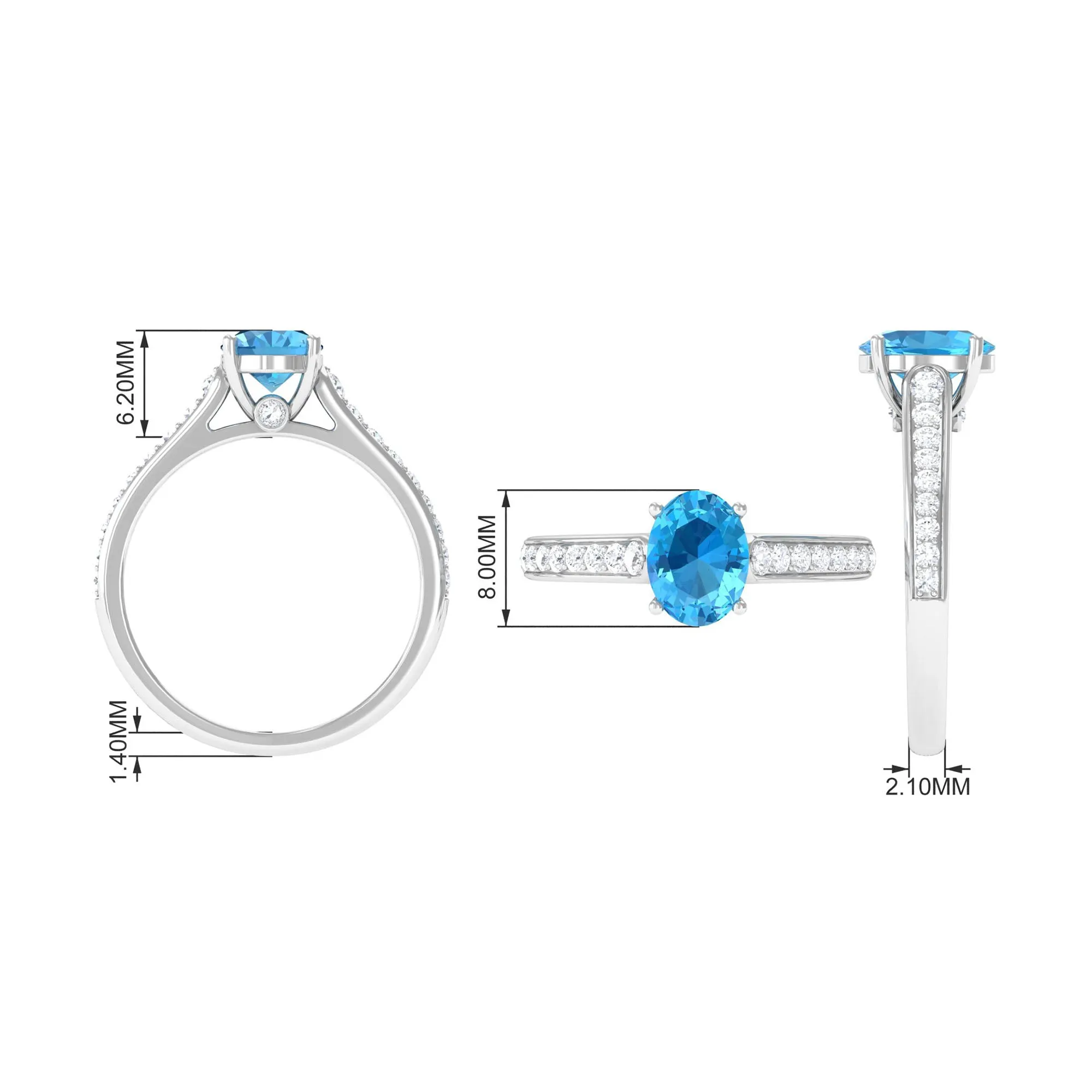 Cathedral Swiss Blue Topaz Engagement Ring with Diamond