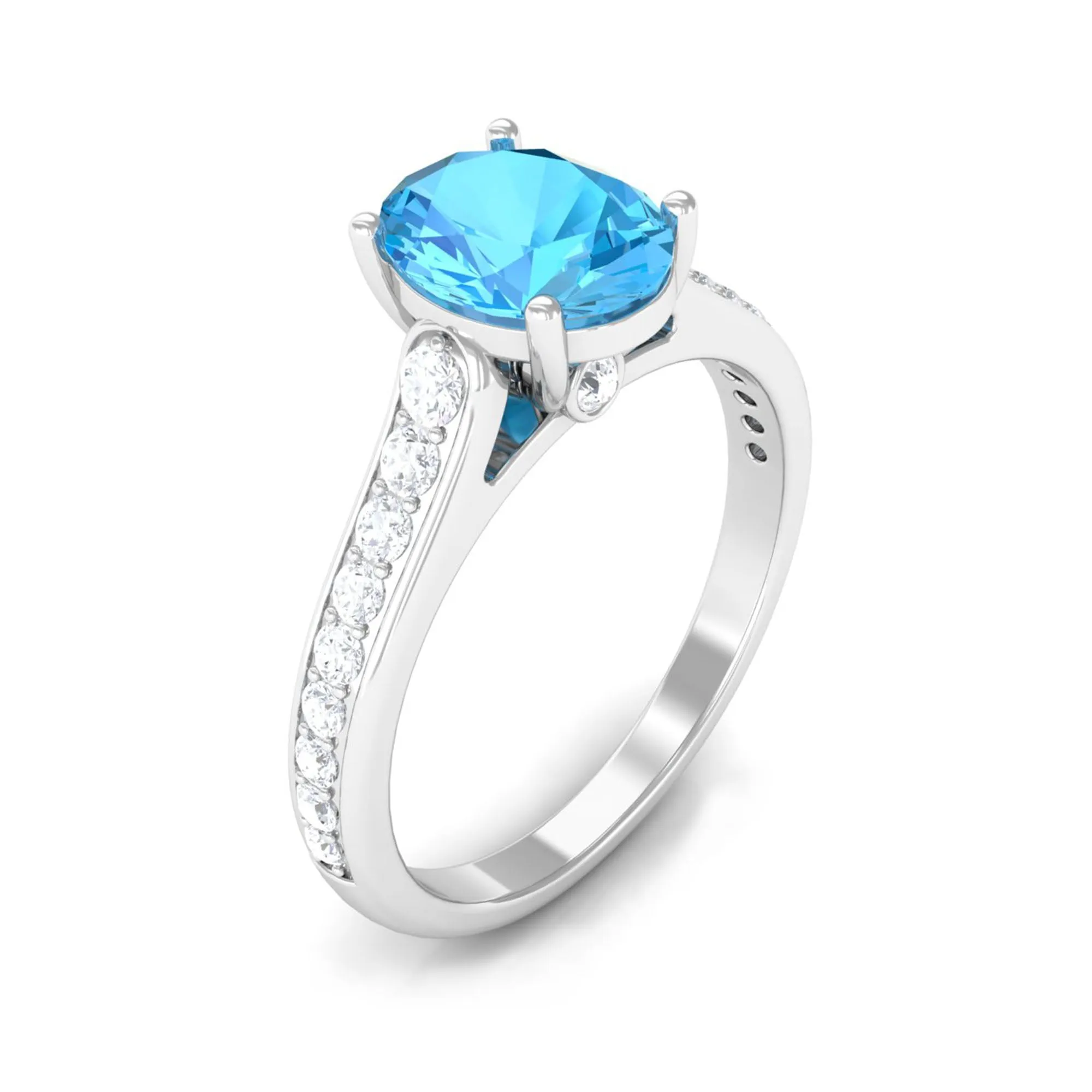 Cathedral Swiss Blue Topaz Engagement Ring with Diamond
