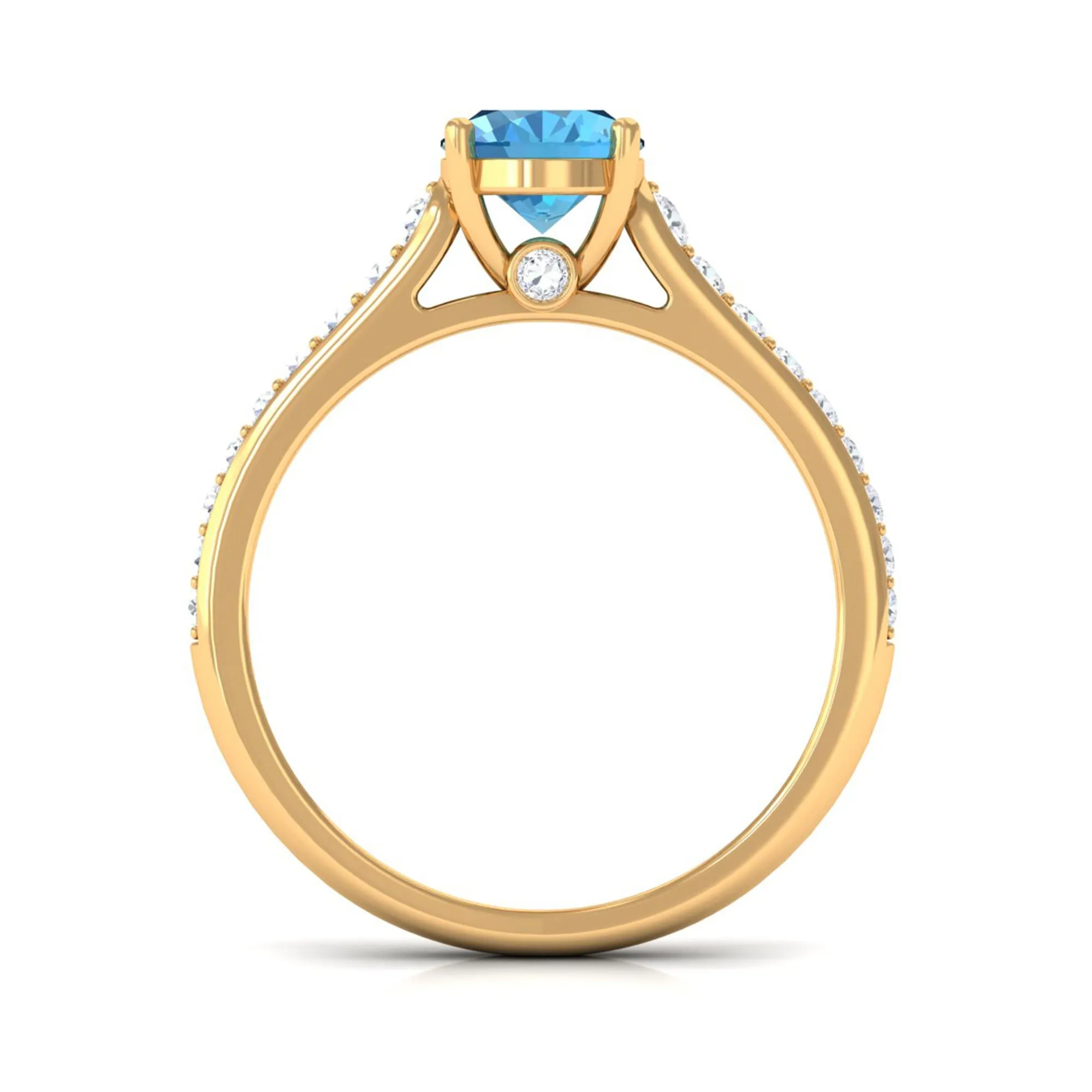 Cathedral Swiss Blue Topaz Engagement Ring with Diamond