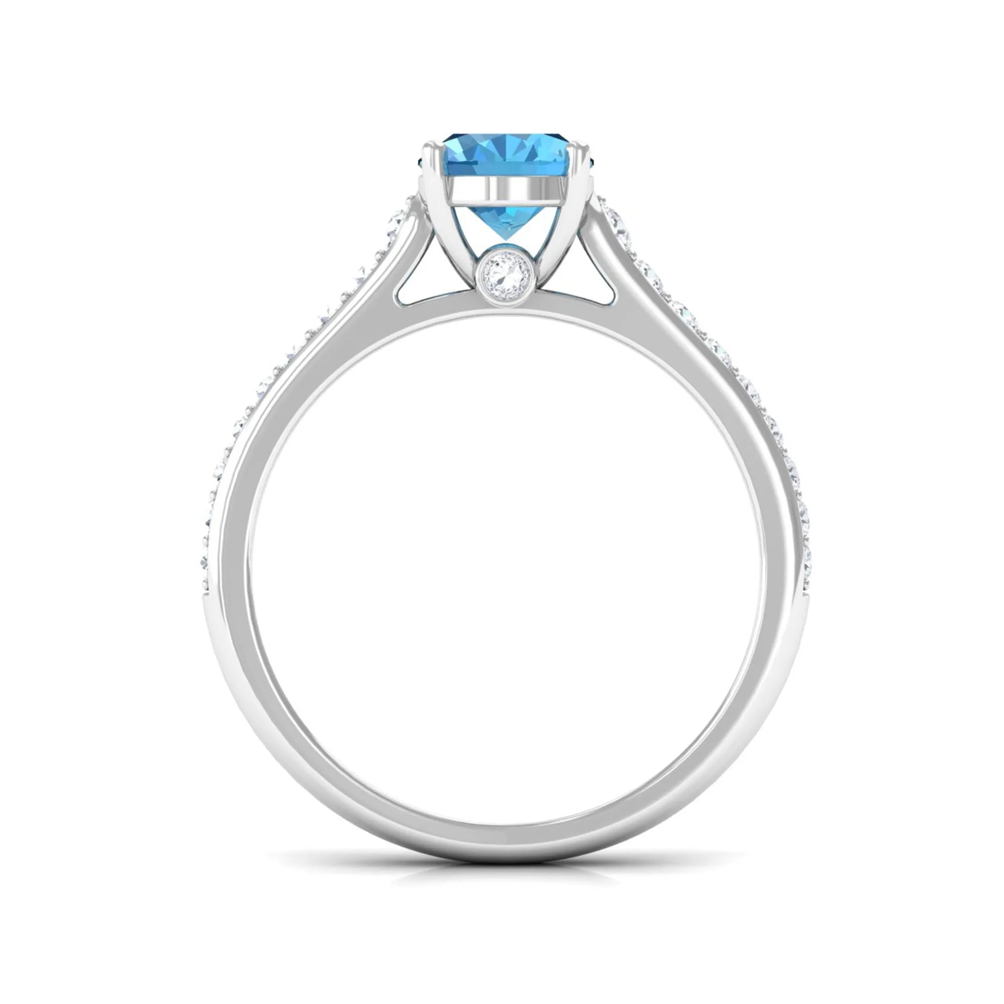 Cathedral Swiss Blue Topaz Engagement Ring with Diamond