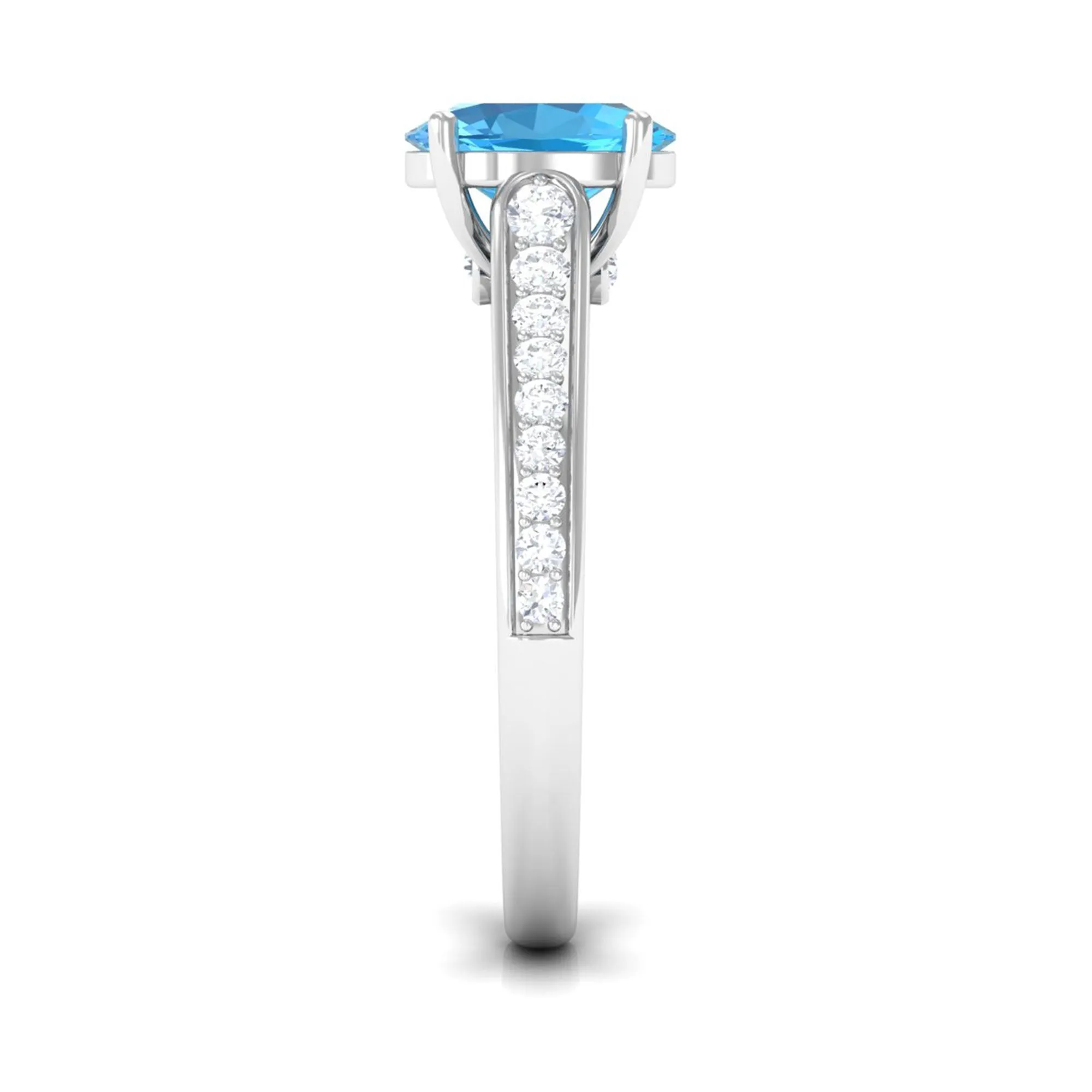 Cathedral Swiss Blue Topaz Engagement Ring with Diamond