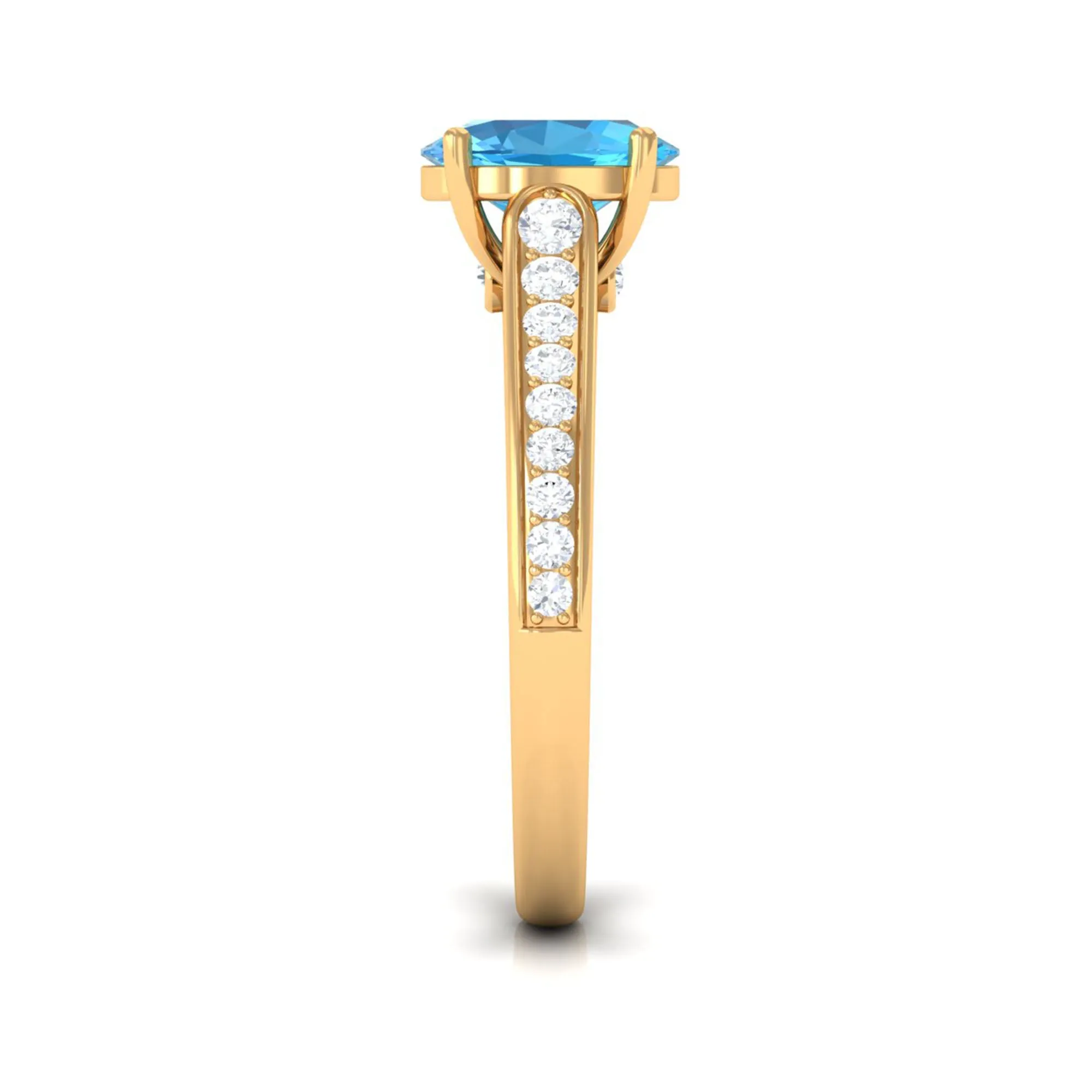 Cathedral Swiss Blue Topaz Engagement Ring with Diamond