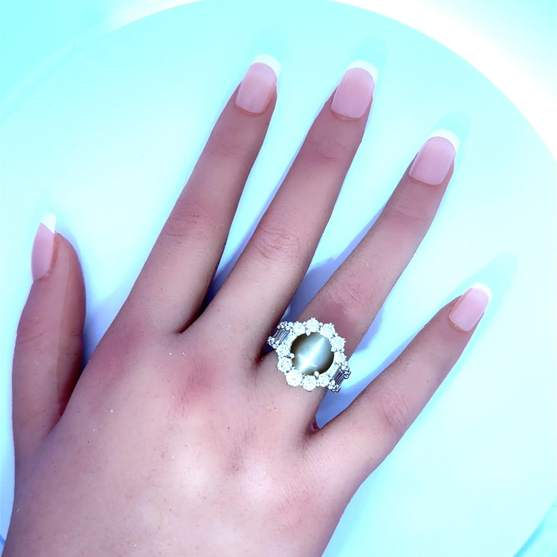 Cats Eye Chrysoberyl Diamond Platinum Cocktail Ring