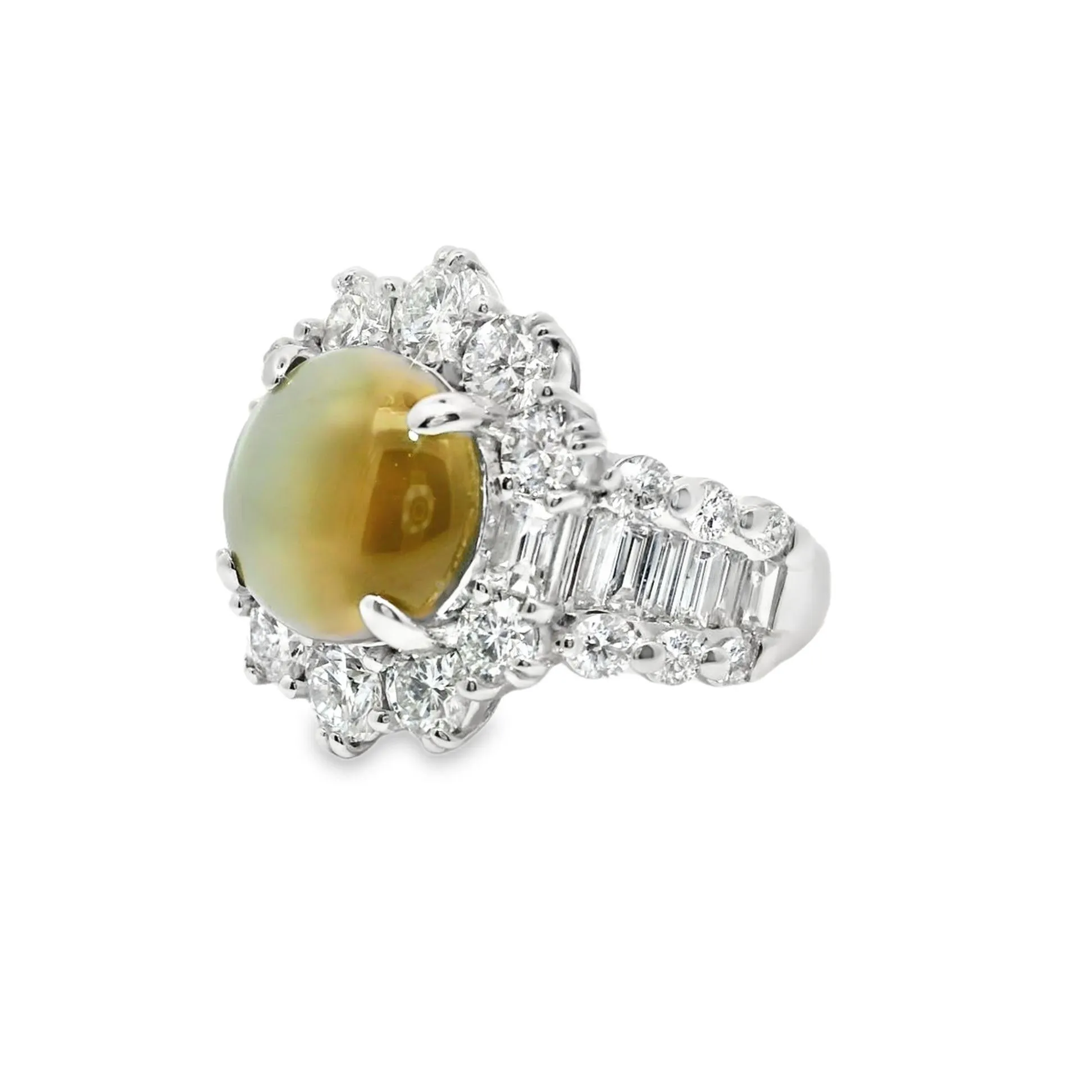 Cats Eye Chrysoberyl Diamond Platinum Cocktail Ring