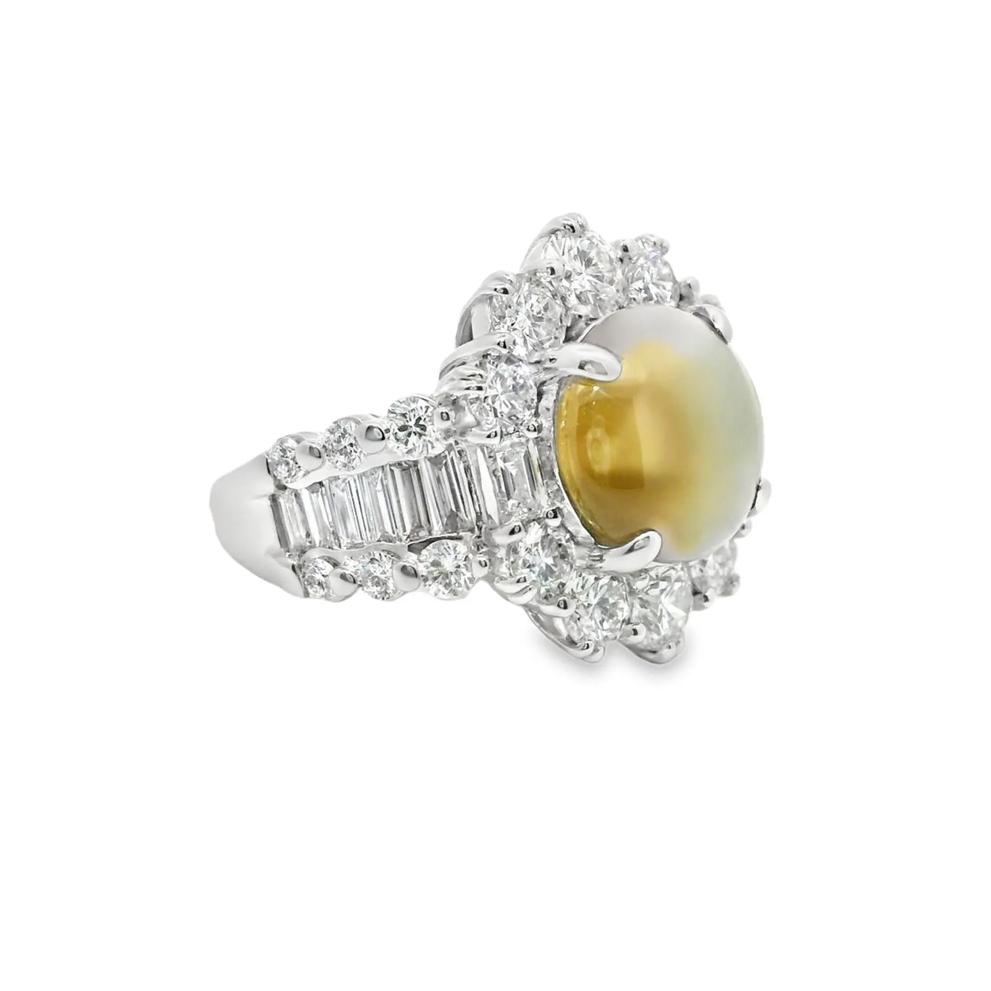 Cats Eye Chrysoberyl Diamond Platinum Cocktail Ring