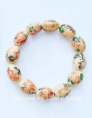 Chinoiserie Floral Calligraphy Bead Statement Bracelet