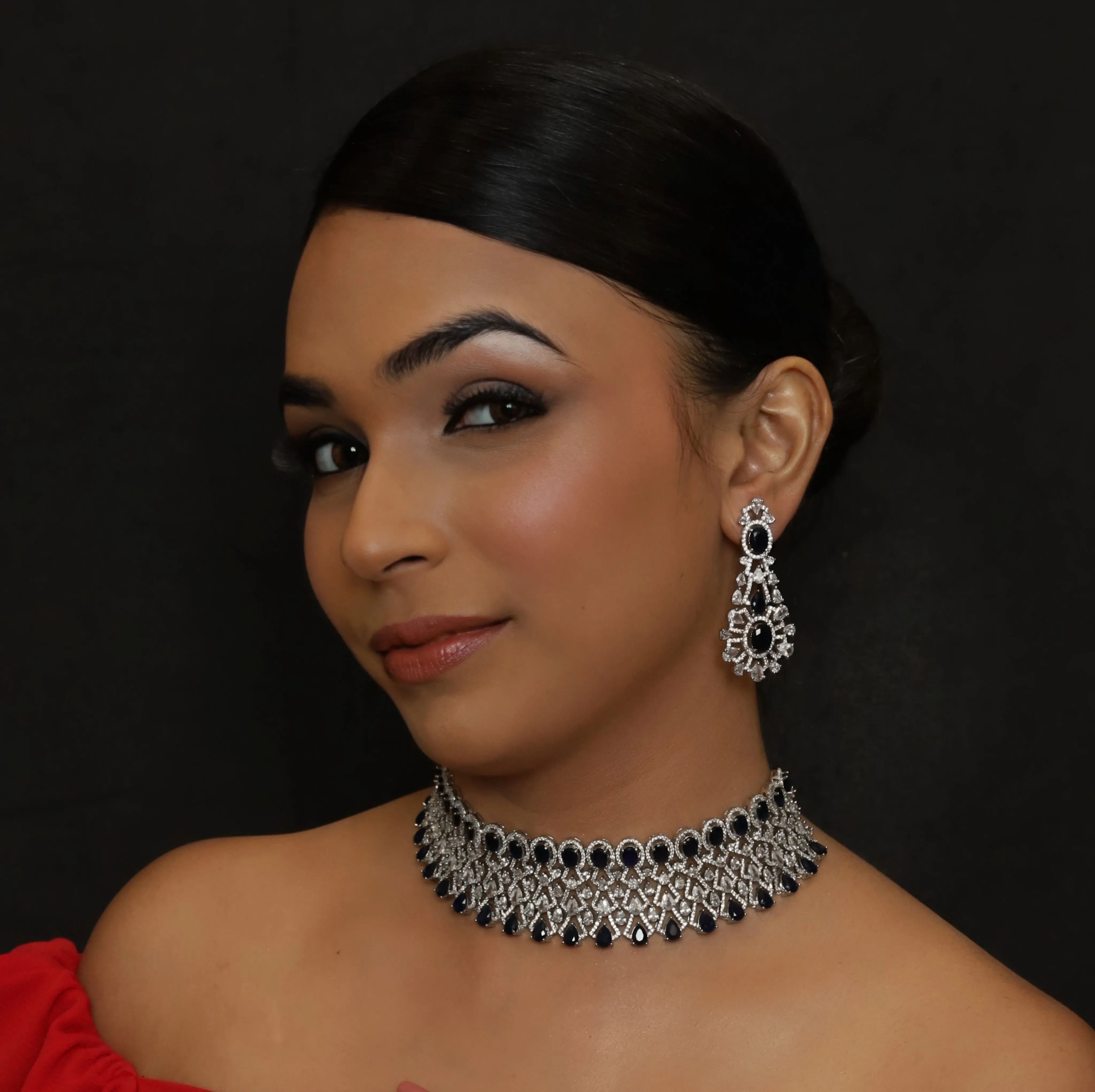 Choker Zircon/AD Necklace Set 3158-11