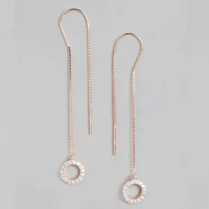Circular CZ Rose Gold Plated 925 Sterling Silver Drop Earring