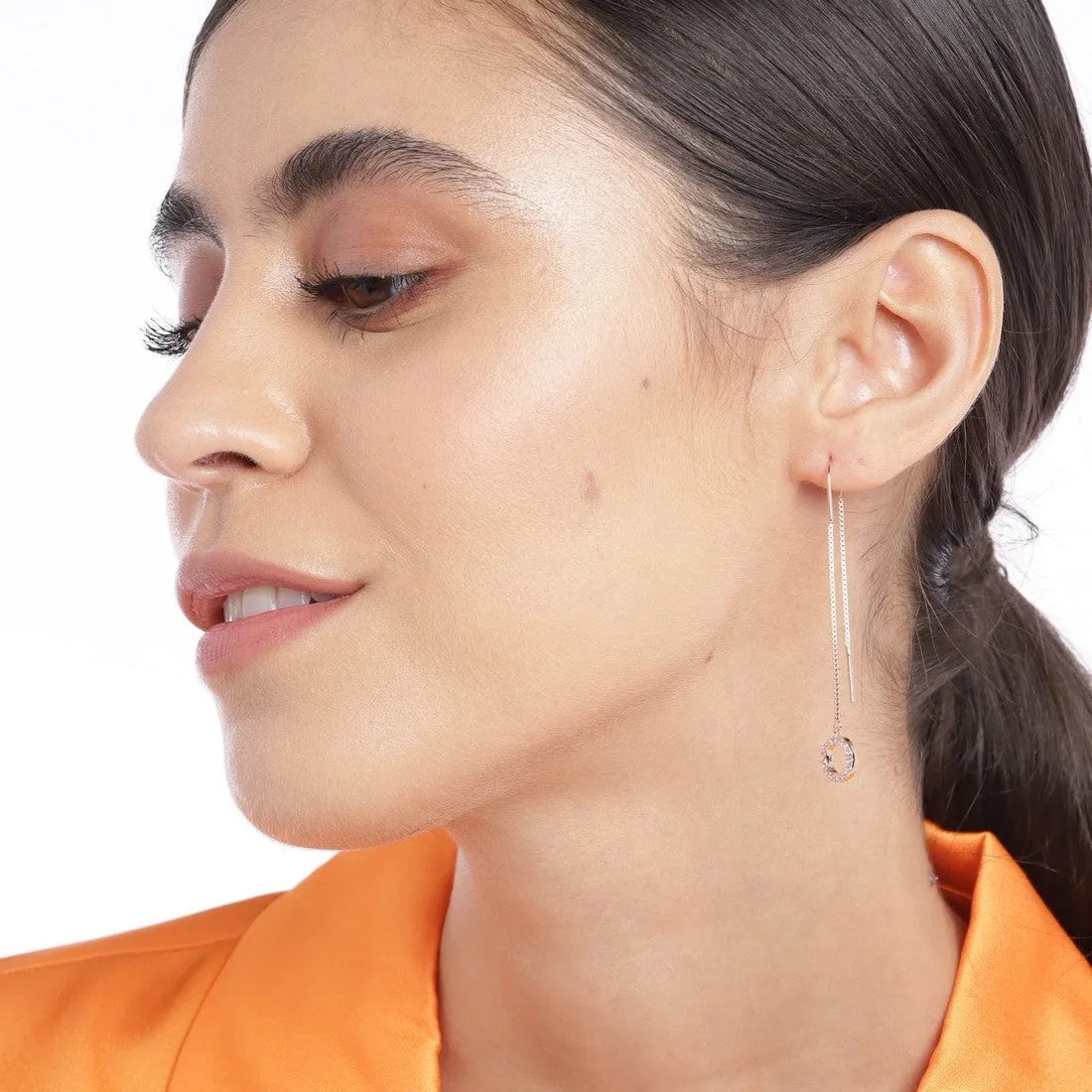 Circular CZ Rose Gold Plated 925 Sterling Silver Drop Earring