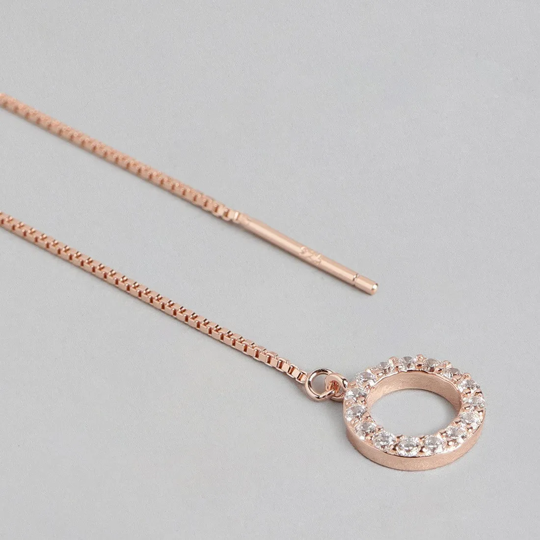Circular CZ Rose Gold Plated 925 Sterling Silver Drop Earring