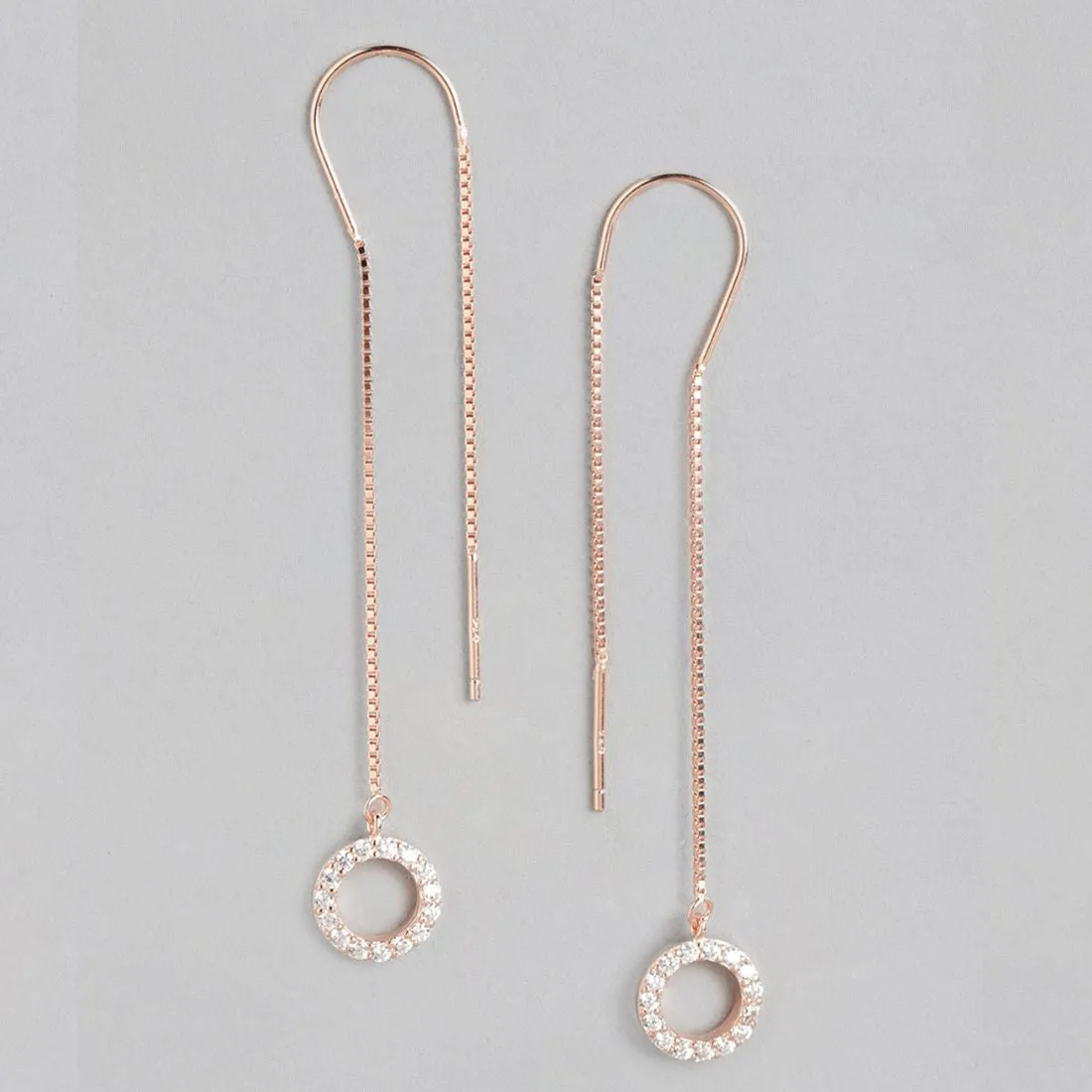 Circular CZ Rose Gold Plated 925 Sterling Silver Drop Earring