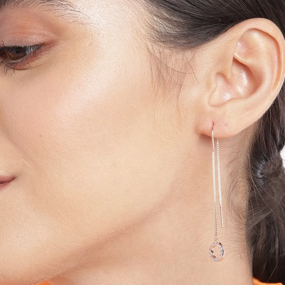 Circular CZ Rose Gold Plated 925 Sterling Silver Drop Earring