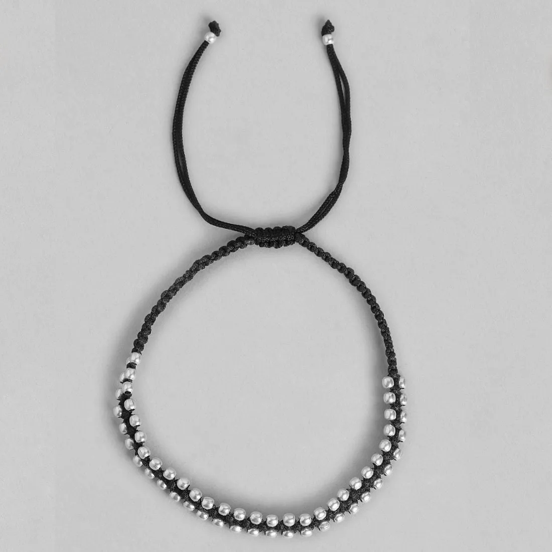 Classic Beaded Rhodium Plated 925 Sterling Silver Thread Anklet