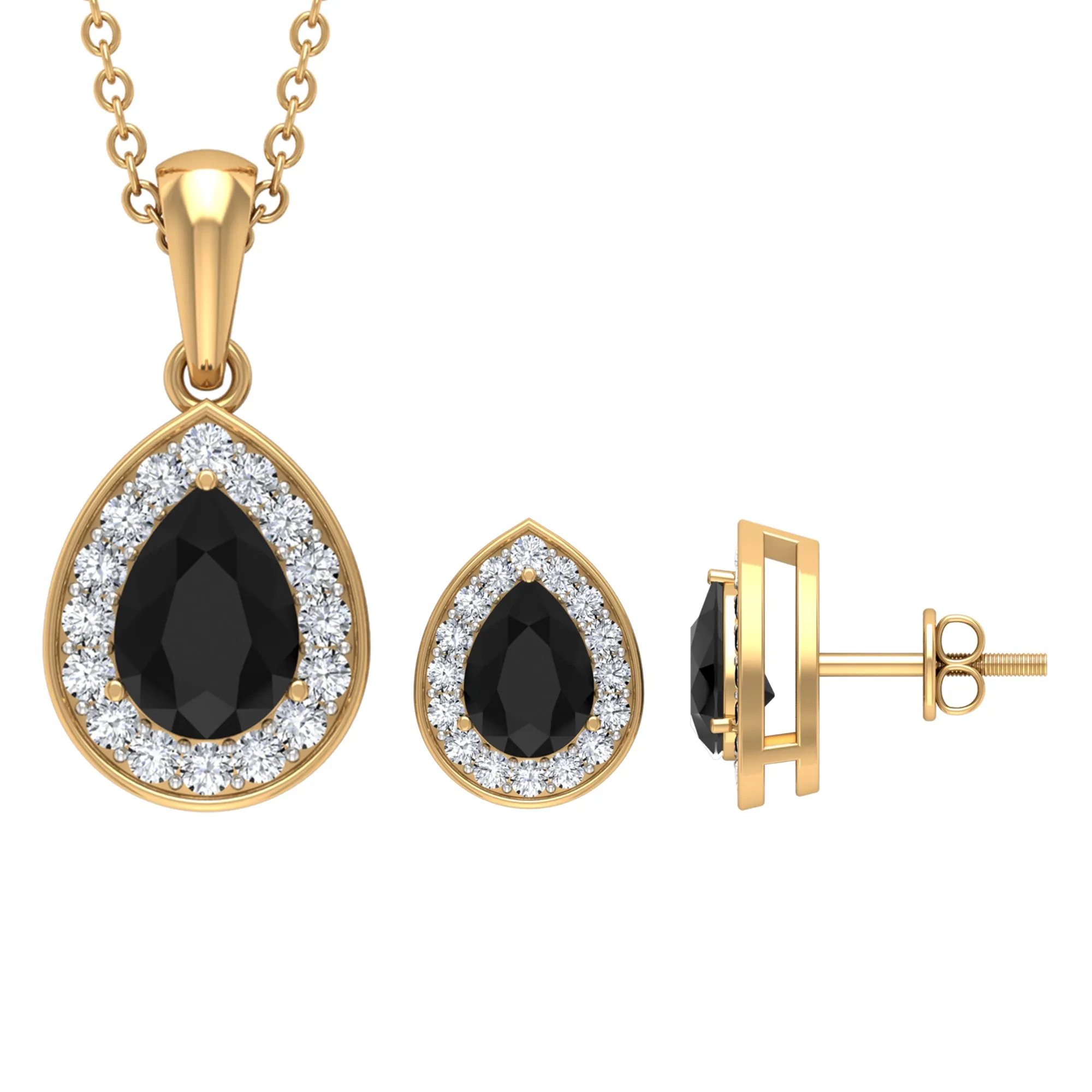 Classic Lab Created Black Diamond Teardrop Pendant And Earrings Set