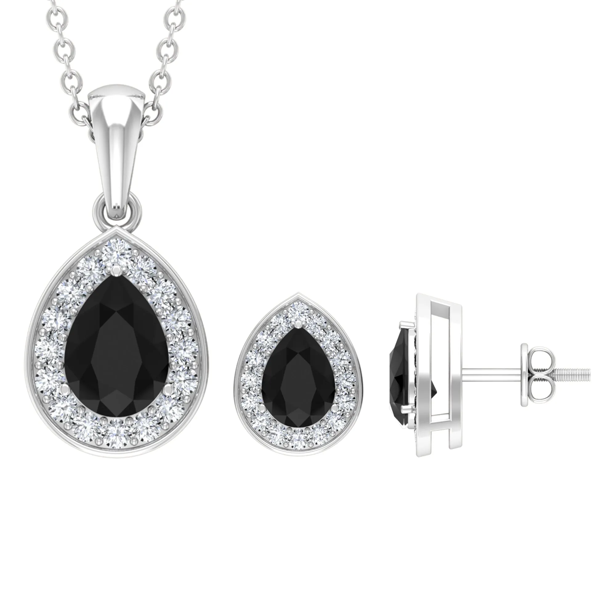 Classic Lab Created Black Diamond Teardrop Pendant And Earrings Set