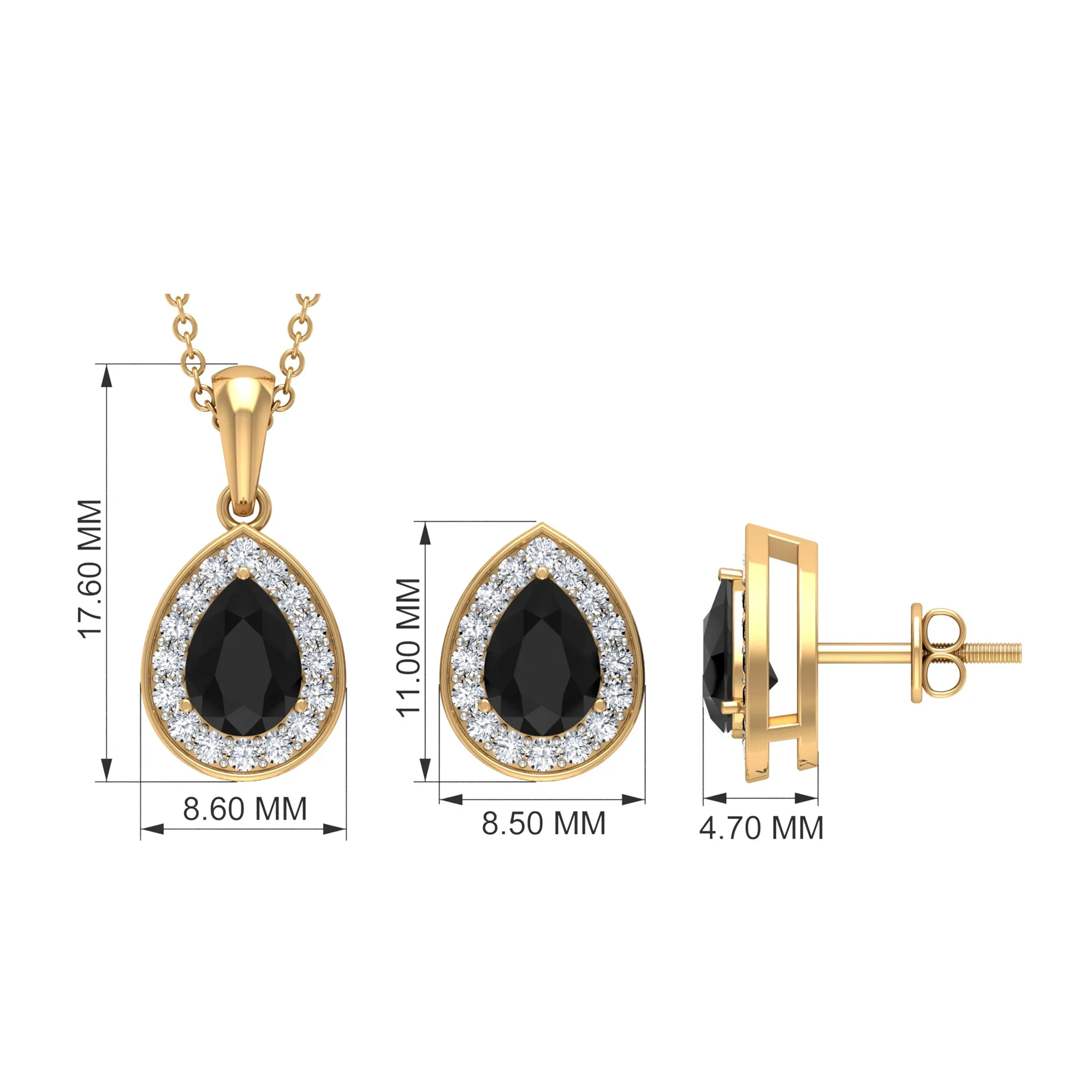 Classic Lab Created Black Diamond Teardrop Pendant And Earrings Set