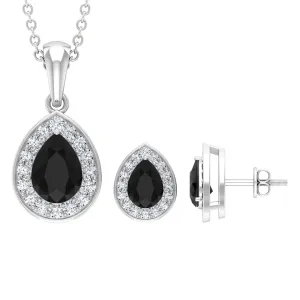 Classic Lab Created Black Diamond Teardrop Pendant And Earrings Set