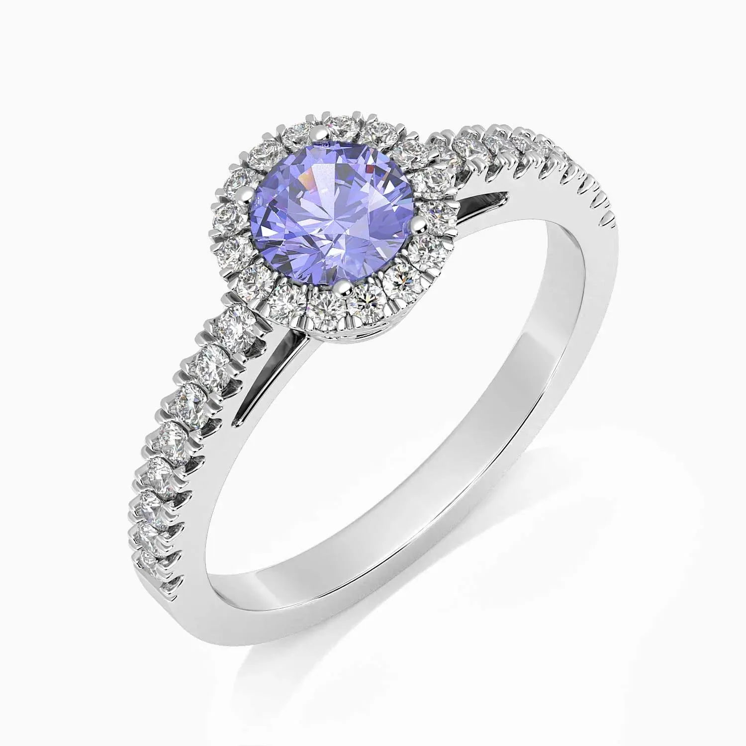 Classic Round Tanzanite Halo Ring in Sterling Silver