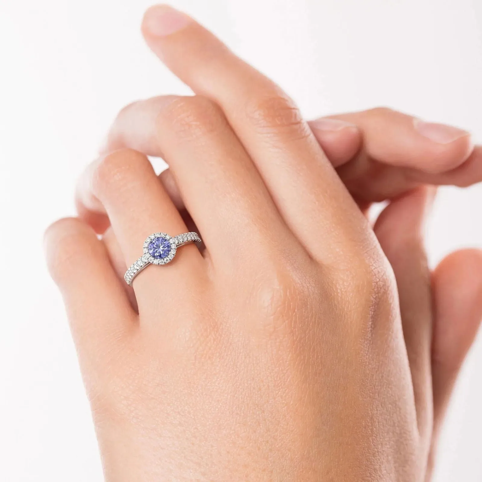 Classic Round Tanzanite Halo Ring in Sterling Silver