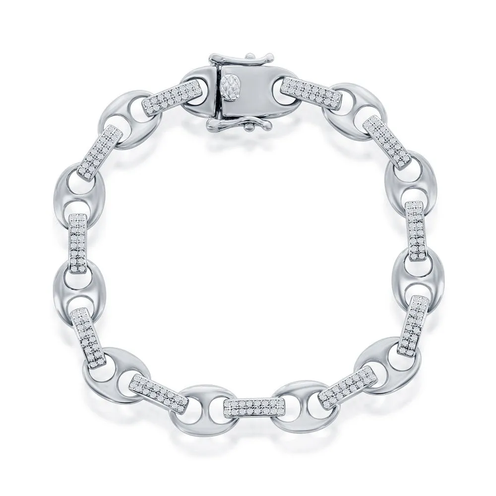 Cubic Zirconia Accented Mariner Link Style Bracelet - Sterling Silver