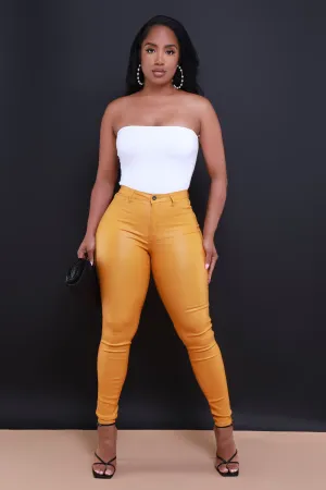 Curve You Faux Leather High Rise Pants - Mustard