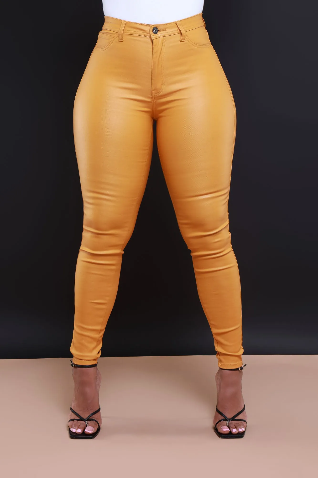 Curve You Faux Leather High Rise Pants - Mustard