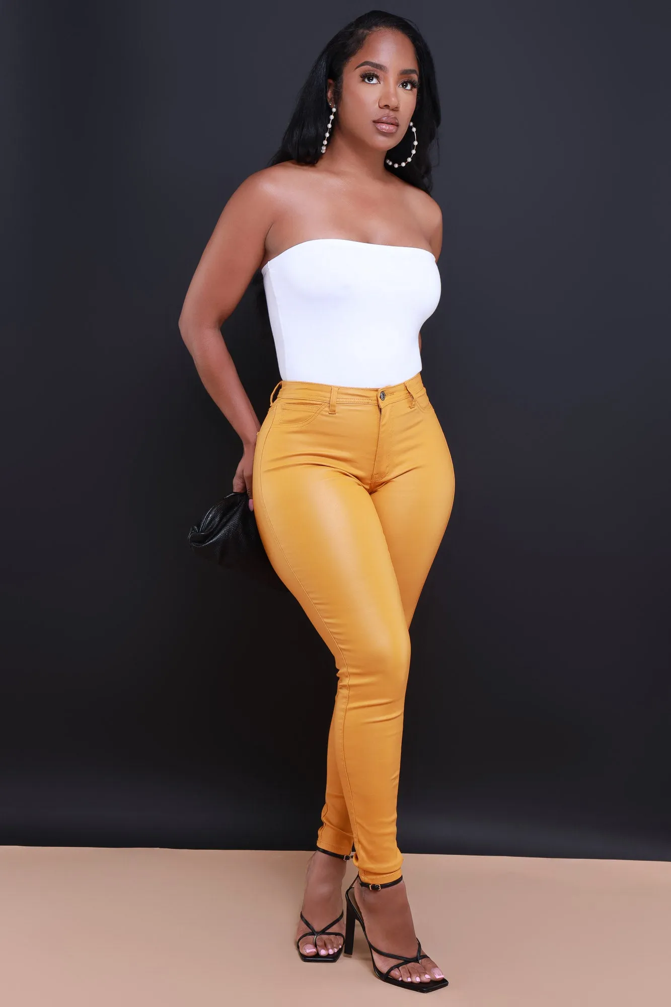 Curve You Faux Leather High Rise Pants - Mustard