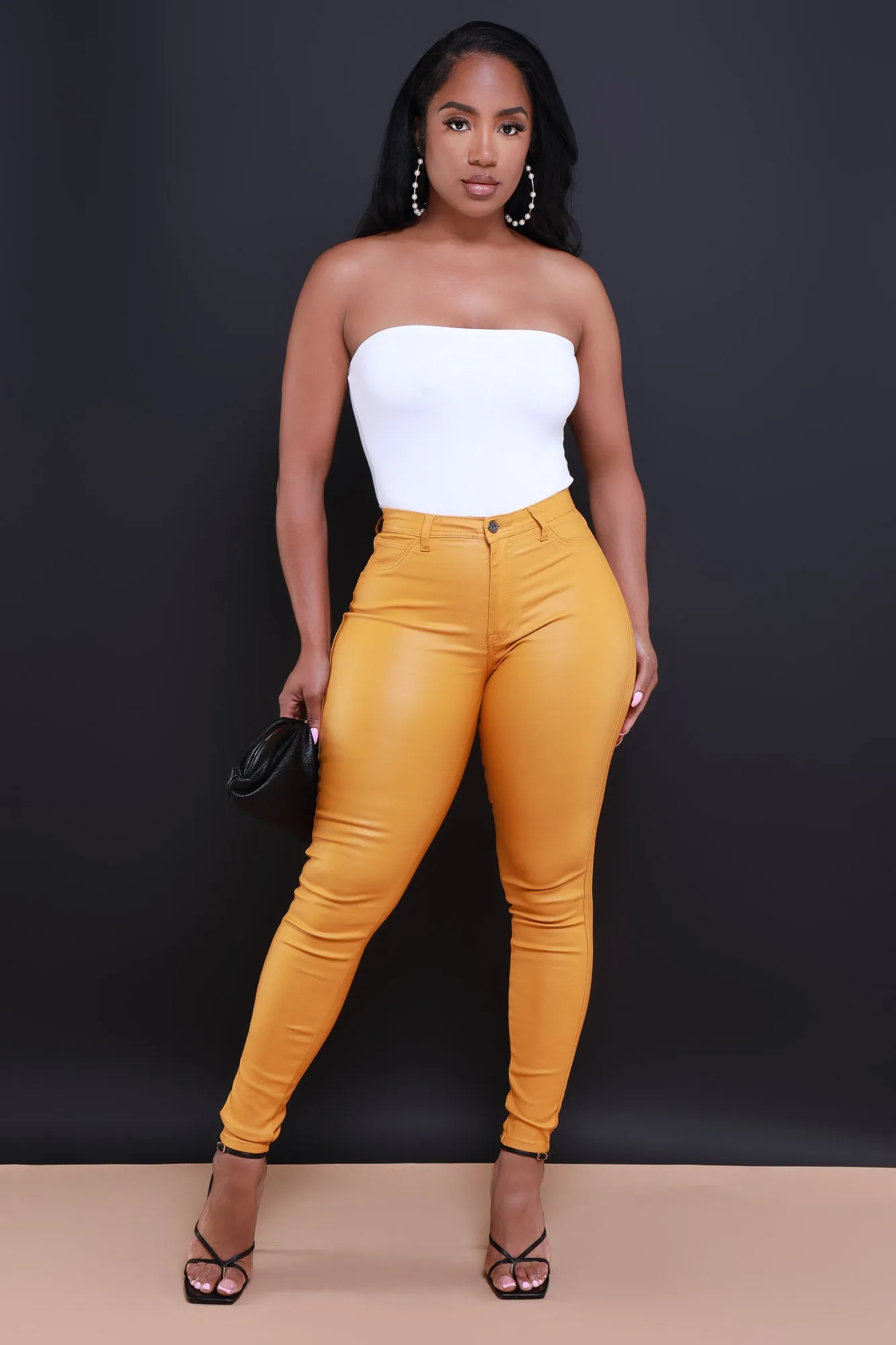Curve You Faux Leather High Rise Pants - Mustard