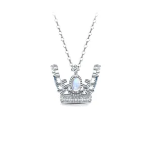 Cute Ladies Sterling Silver Moonstone Topaz Crown Pendant Necklace for Women