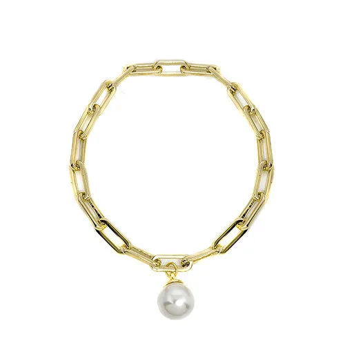 Dangling Pearl Paperclip Bracelet  B3968CL