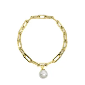 Dangling Pearl Paperclip Bracelet  B3968CL