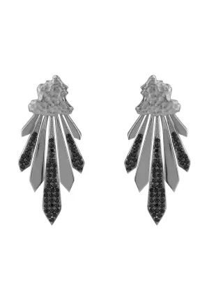 Deco Fan Ear Jacket Black Silver Oxidised