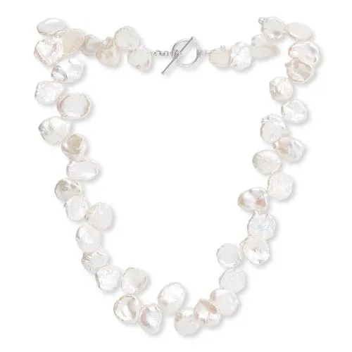 Decus large iridescent white keishi pearl necklace