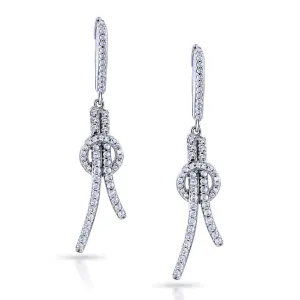 Diamond Open Loop Knot Dangle Earrings 3/4 Carat CTW in 10k White Gold