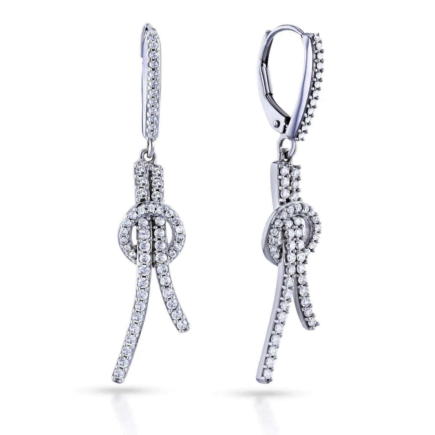 Diamond Open Loop Knot Dangle Earrings 3/4 Carat CTW in 10k White Gold