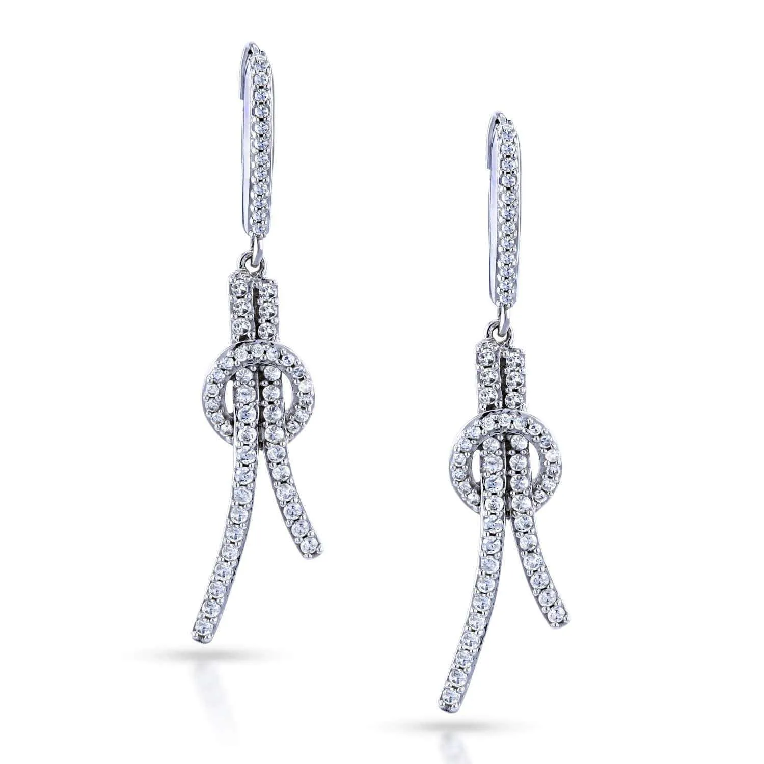 Diamond Open Loop Knot Dangle Earrings 3/4 Carat CTW in 10k White Gold