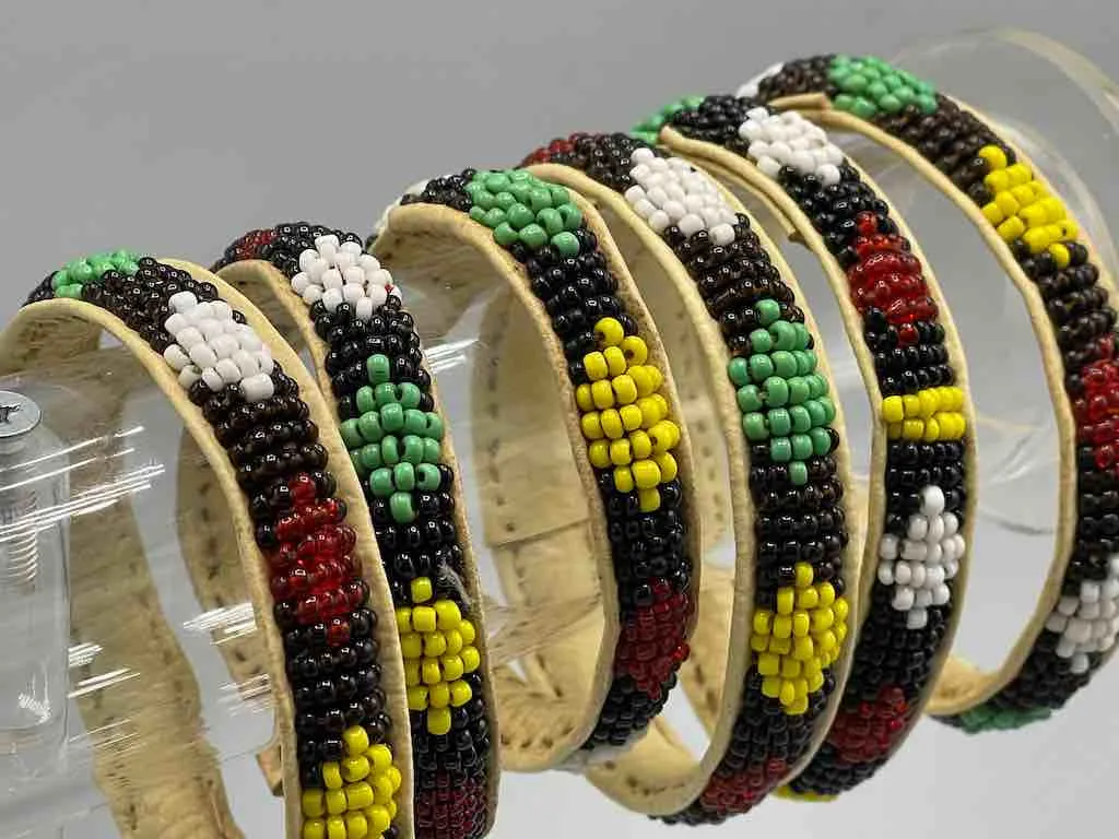 Diamonds Design Narrow Black Beaded Leather Bracelet - Mali