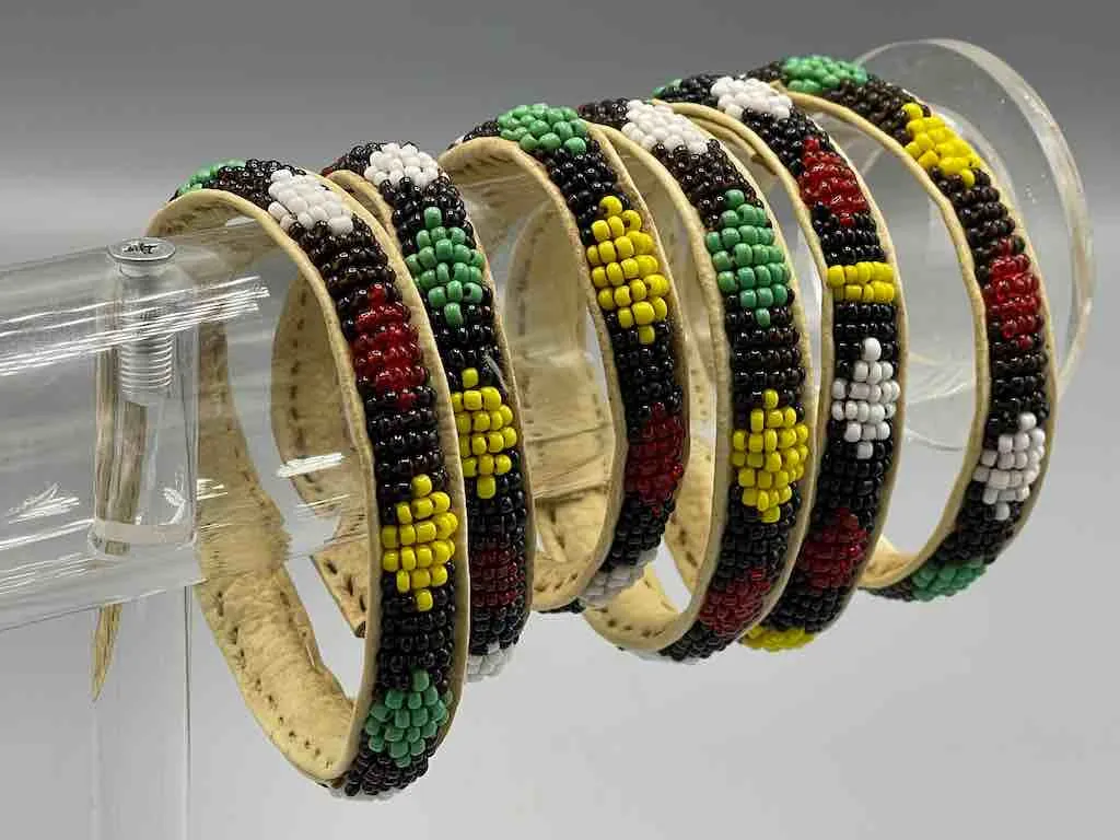 Diamonds Design Narrow Black Beaded Leather Bracelet - Mali