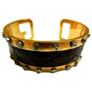 Dolce And Gabbana Two Tone Croc And G Logo Designer Bracelet