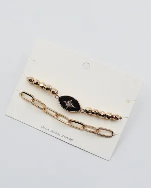 Double Layered Gold Bracelet with Semi Precious Stone