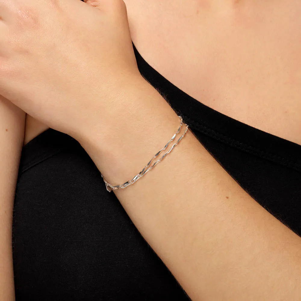 Double Twist Bar Link Chain Bracelet in Silver