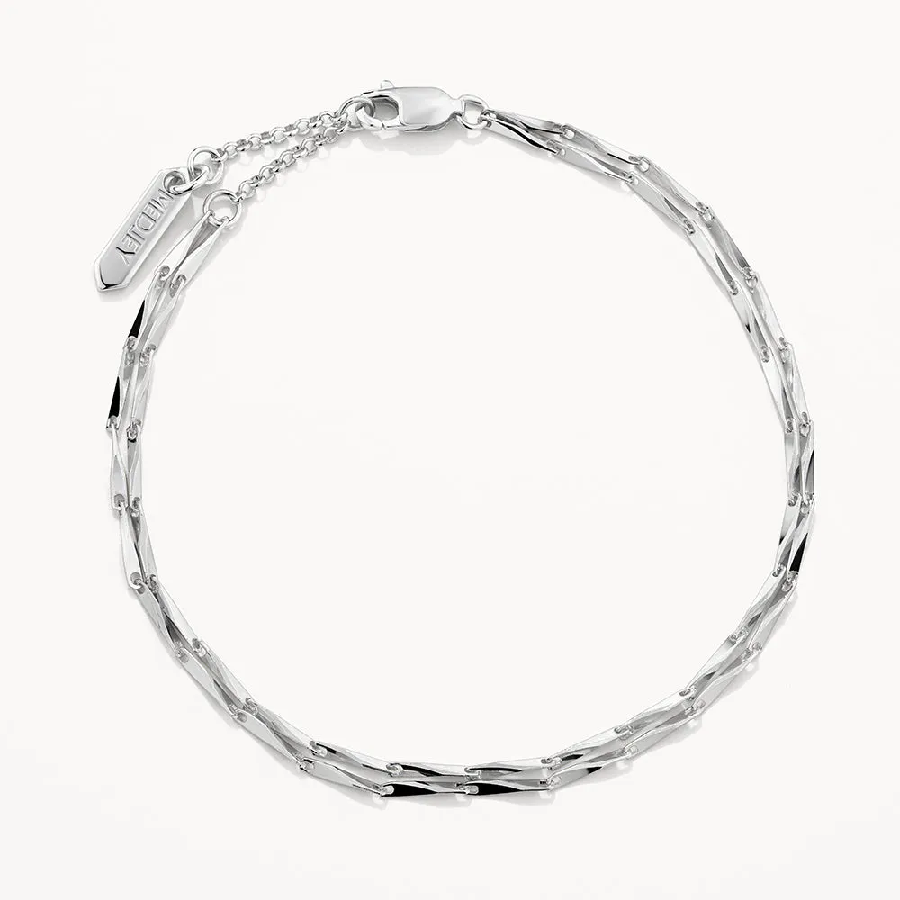 Double Twist Bar Link Chain Bracelet in Silver